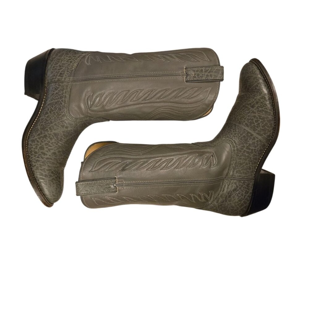 Gray Leather Cowboy Boots Vintage Mens 11 B Narrow Width Country Western Wear